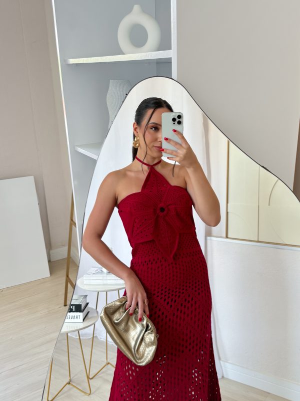 Vestido Midi Modal Com Aplicação Flor